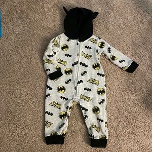 Batman’s toddler romper with bat ear hood.